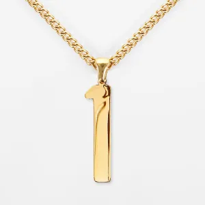 1 Number Pendant with Chain Kids Necklace - Gold Plated Stainless Steel