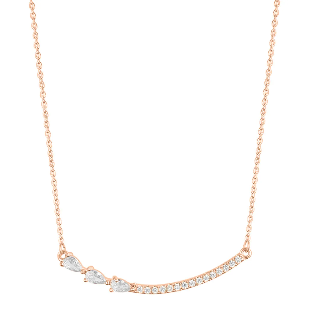 14k Rose Gold Plated Curved Bar Pink Pear Necklace
