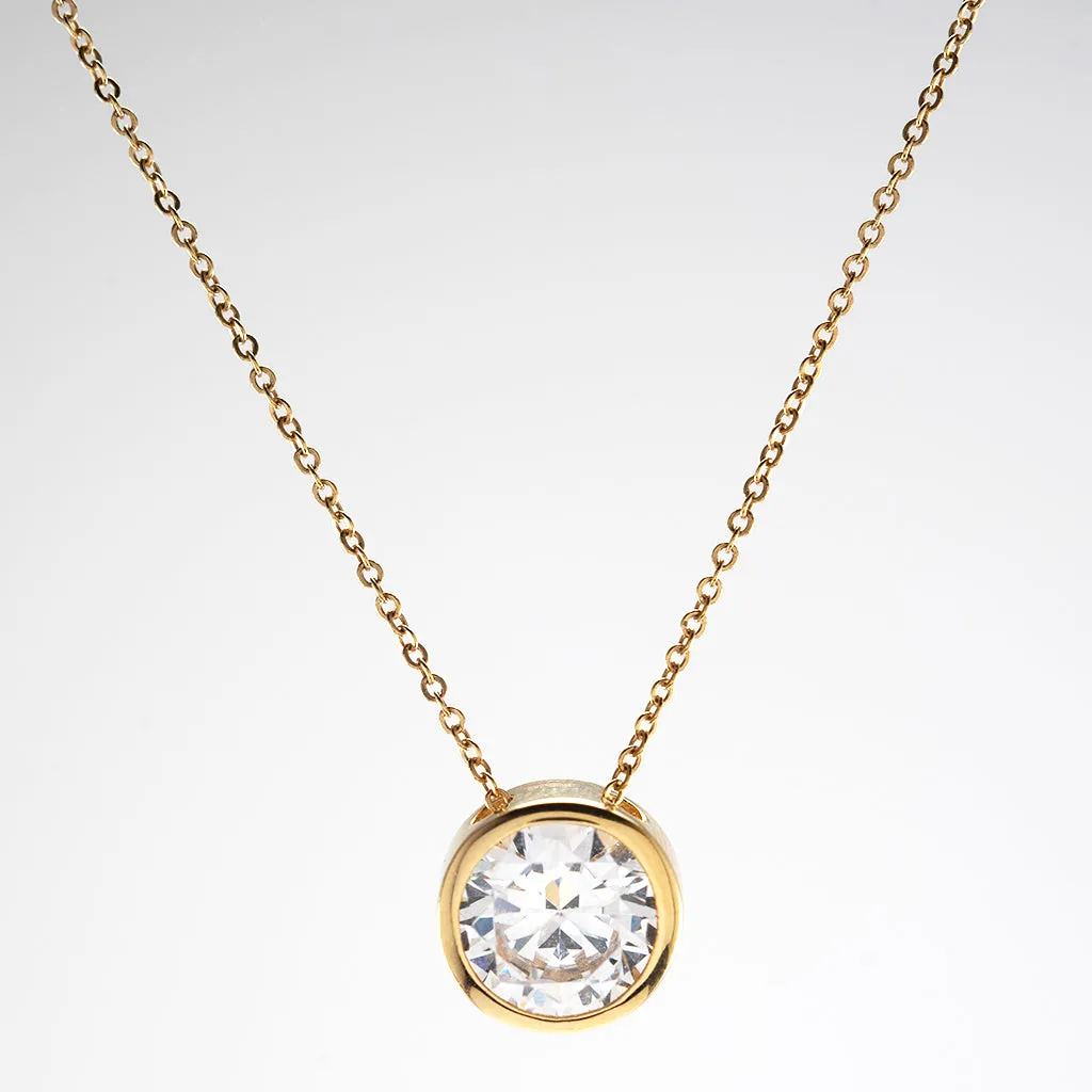 14k Yellow Gold CZ Bezel Chain Necklace