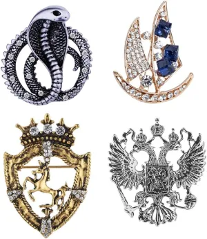 4PCS British Style Crown Brooch Men's Suit Corsage Vintage Badge Wedding Dress Corsage Accessories Exquisite Suit Badge