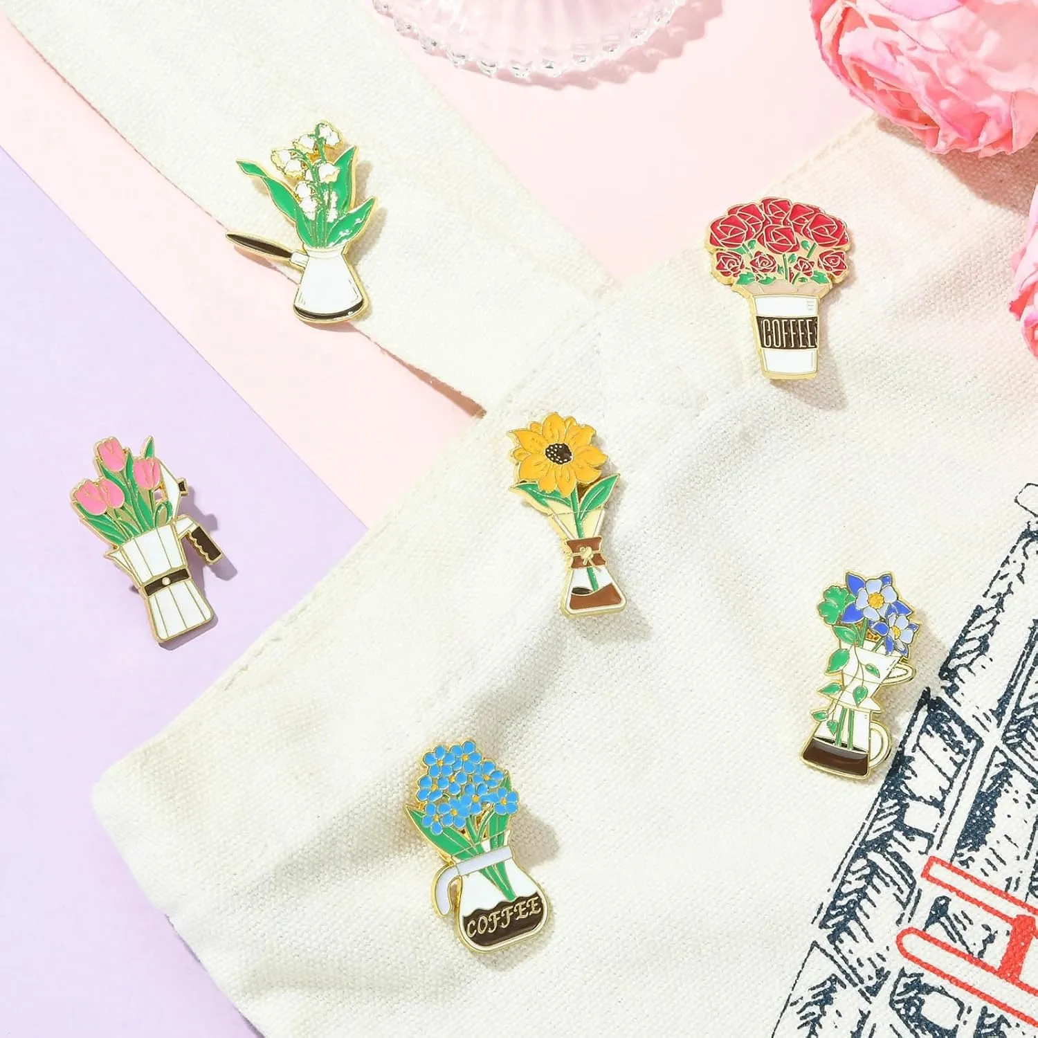 Airssory Mixed Styles Bee Flower Tarot Ribbon Travel Theme Alloy Brooches Pins for DIY Clothes Backpack Hats Jackets Craft