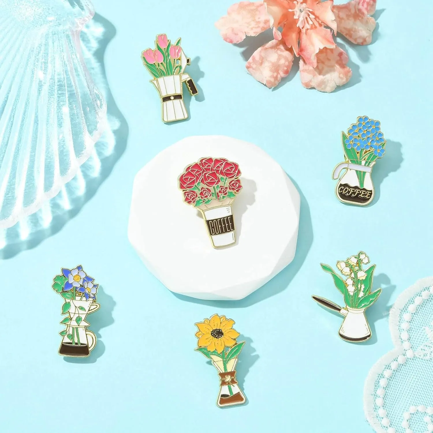 Airssory Mixed Styles Bee Flower Tarot Ribbon Travel Theme Alloy Brooches Pins for DIY Clothes Backpack Hats Jackets Craft