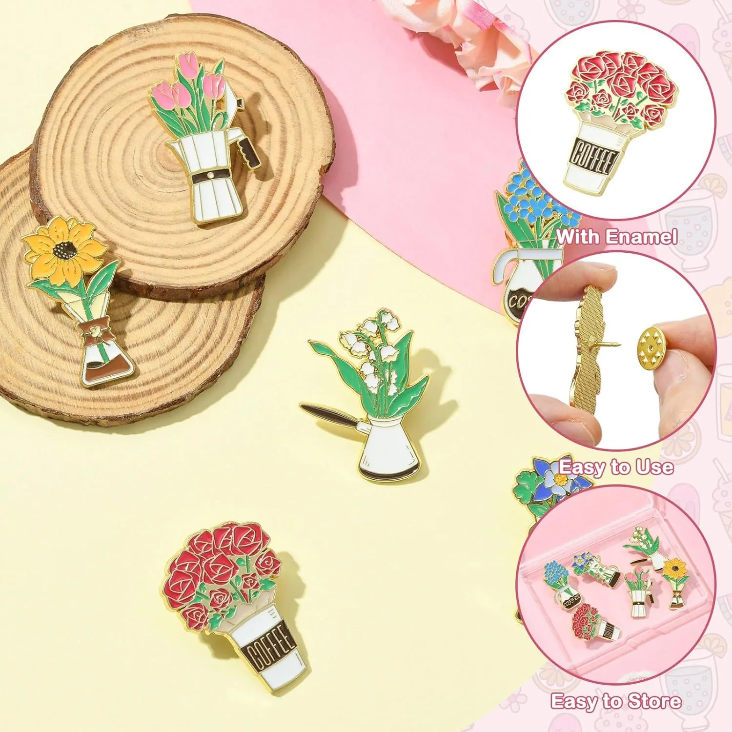 Airssory Mixed Styles Bee Flower Tarot Ribbon Travel Theme Alloy Brooches Pins for DIY Clothes Backpack Hats Jackets Craft