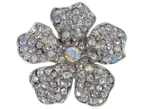 Alilang Womens Silvery Tone Crystal Rhinestones Floral Flower Rose Bud Brooch Pin Clear Colorful