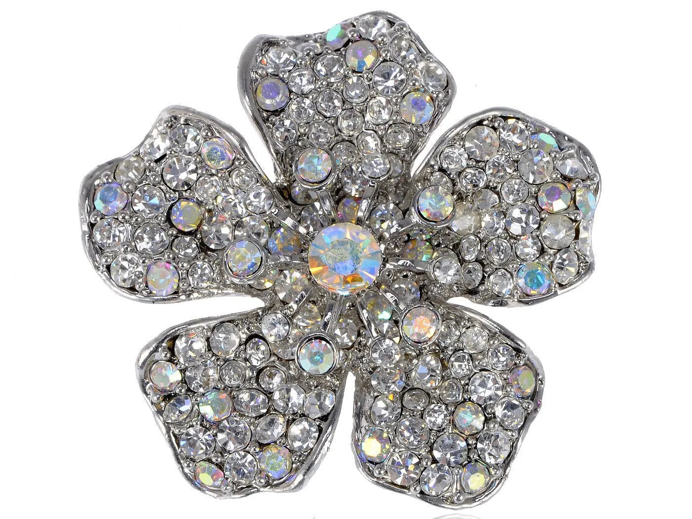 Alilang Womens Silvery Tone Crystal Rhinestones Floral Flower Rose Bud Brooch Pin Clear Colorful