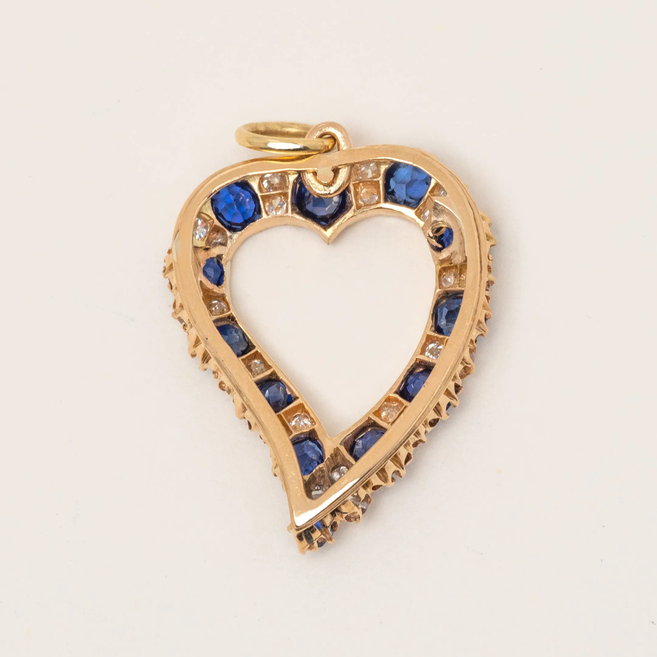 Antique 18ct Gold Sapphire Diamond Witches Heart Pendant