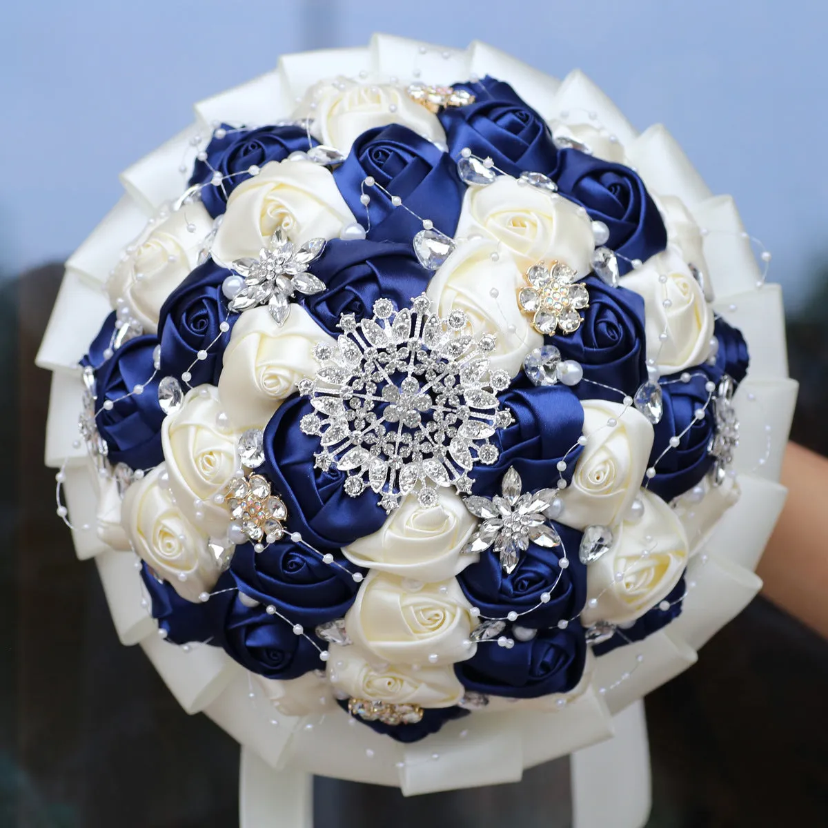 Bulk 20 Colors 8.3" Handmade Satin Rose Bridal Bouquet Throw Toss Round Wedding Bouquet Wholesale