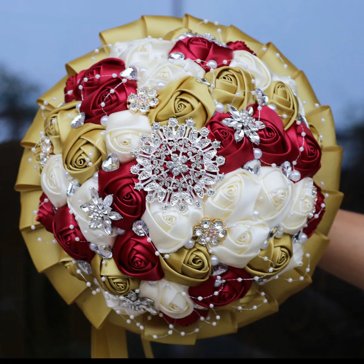 Bulk 20 Colors 8.3" Handmade Satin Rose Bridal Bouquet Throw Toss Round Wedding Bouquet Wholesale
