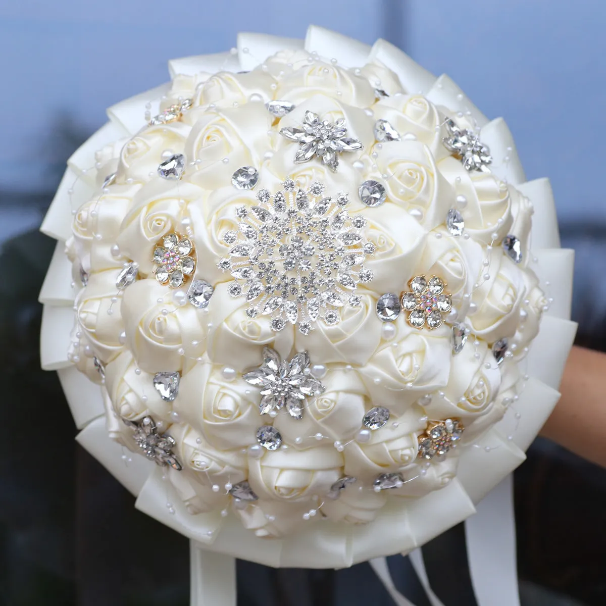 Bulk 20 Colors 8.3" Handmade Satin Rose Bridal Bouquet Throw Toss Round Wedding Bouquet Wholesale