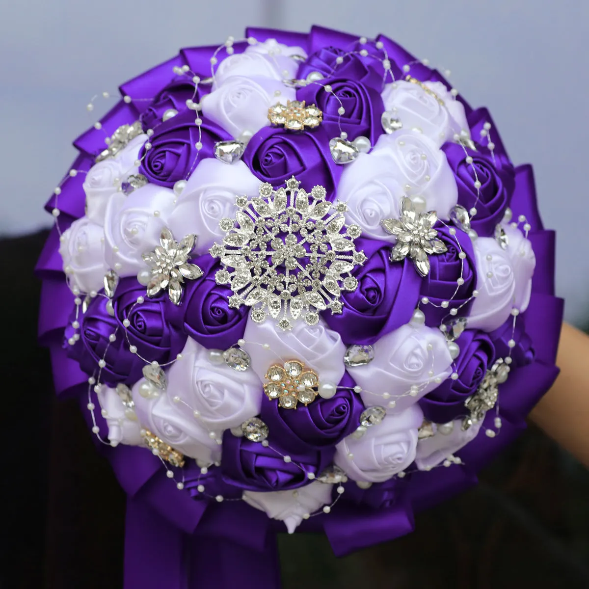Bulk 20 Colors 8.3" Handmade Satin Rose Bridal Bouquet Throw Toss Round Wedding Bouquet Wholesale