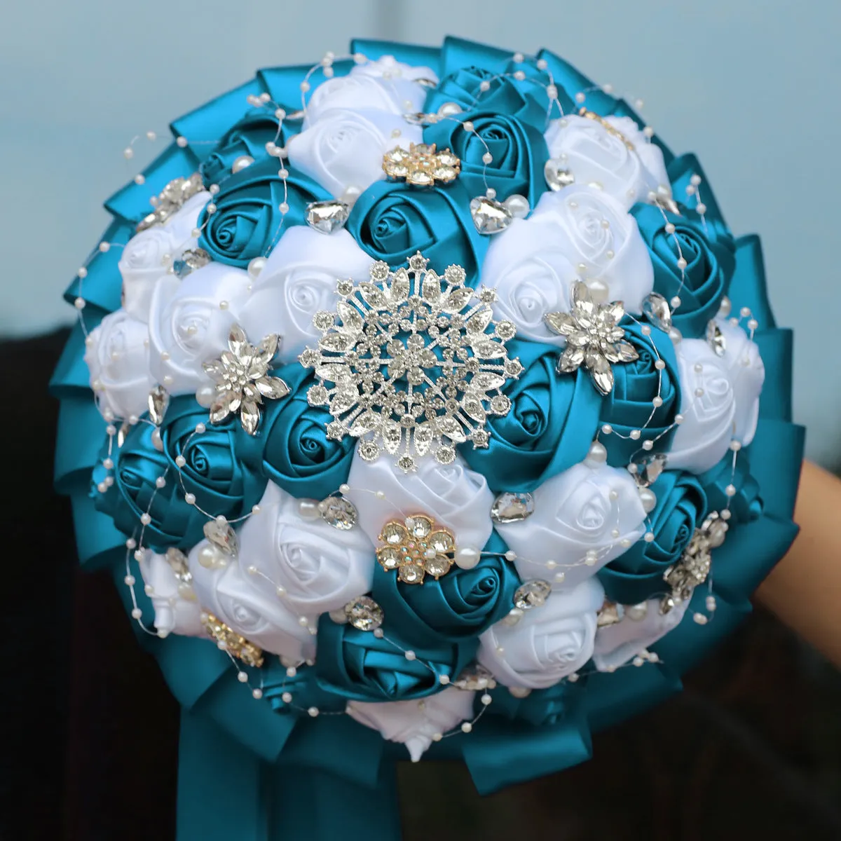 Bulk 20 Colors 8.3" Handmade Satin Rose Bridal Bouquet Throw Toss Round Wedding Bouquet Wholesale