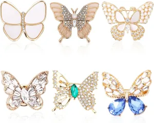 Butterfly Pins, 6 Pcs Butterfly Brooches for Women, Gold Brooches Simulated Rhinestone Pearl Brooch Pins for Wedding Bridal Dress Corsage Bouquet Coats Jackets Sweaters