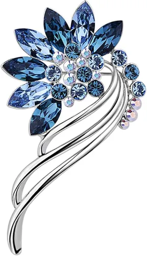 Created Crystal Brooches for Women Floral Wedding Brooch Pin | Created Crystal | Ladies Jewelry | Vintage Fashion | Brooches and Pins for Women | Flower Pins for Clothes | Dress Pin- Blue