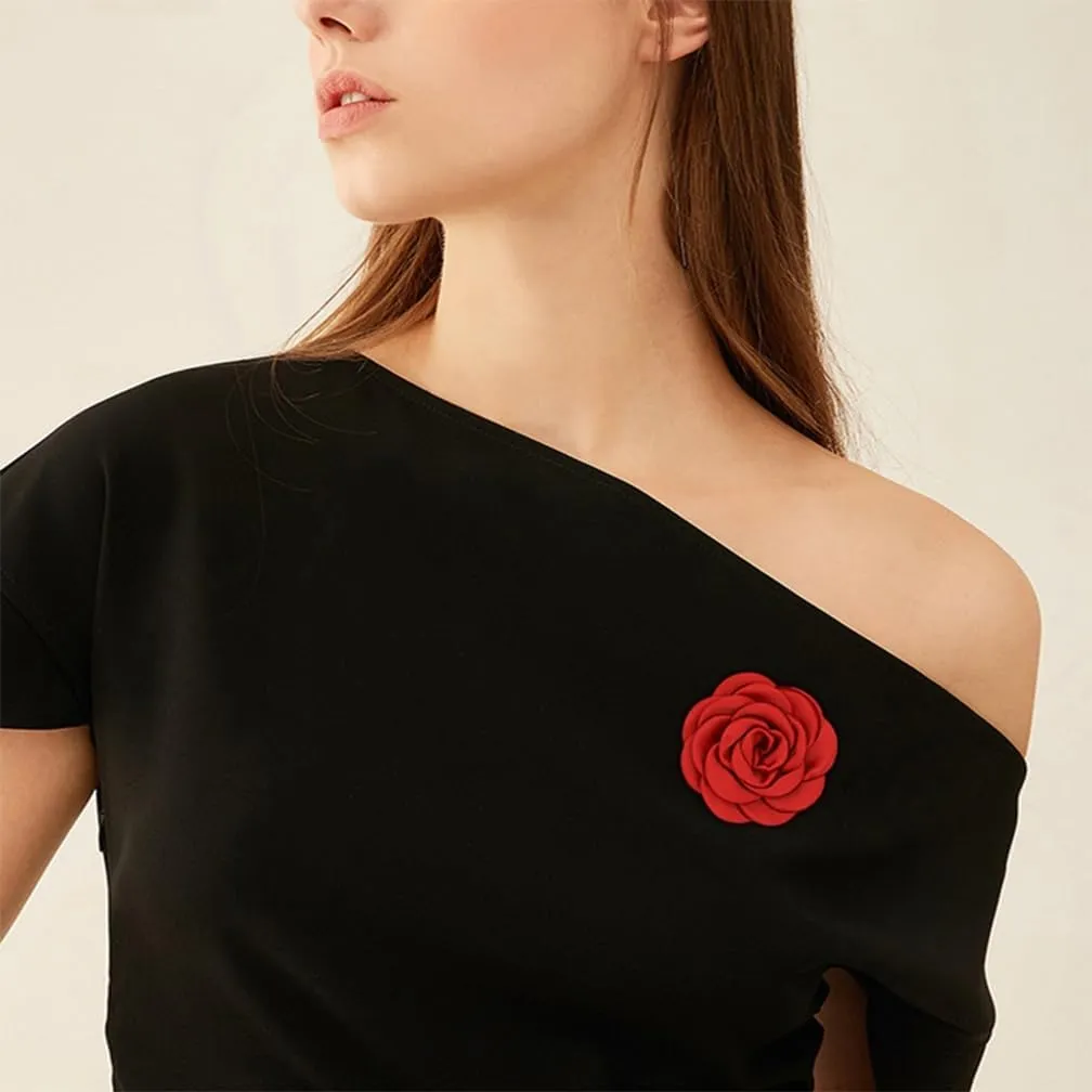 Cute Rose Flower Pins Brooches for Clothes Women Sweet Silk Fabric Statement Floral Lapel Pin Camellia Petal Brooch Trendy Costume Dress Prom Jewelry