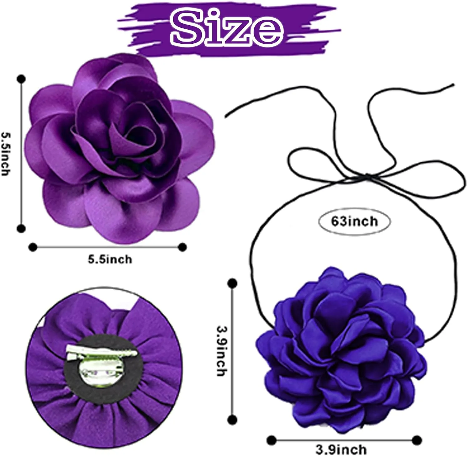 Dainty Satin Rose Flower Brooches Flower Choker Necklace for Women Camellia Floral Brooches Lapel Pins Big Floral Chokers for Wedding Dance Dress Clothes Accessories