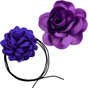 Dainty Satin Rose Flower Brooches Flower Choker Necklace for Women Camellia Floral Brooches Lapel Pins Big Floral Chokers for Wedding Dance Dress Clothes Accessories