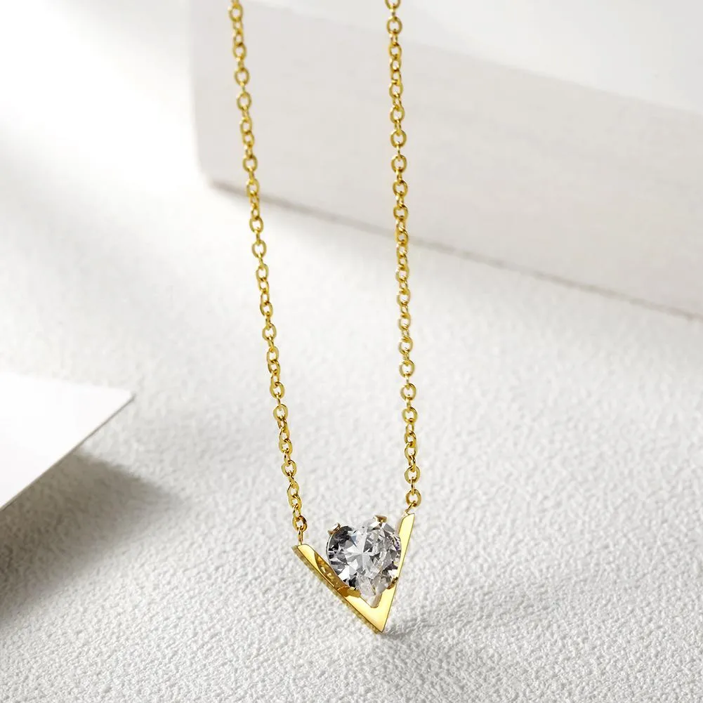Dazzling CZ V-Shape Pendant Necklace Set