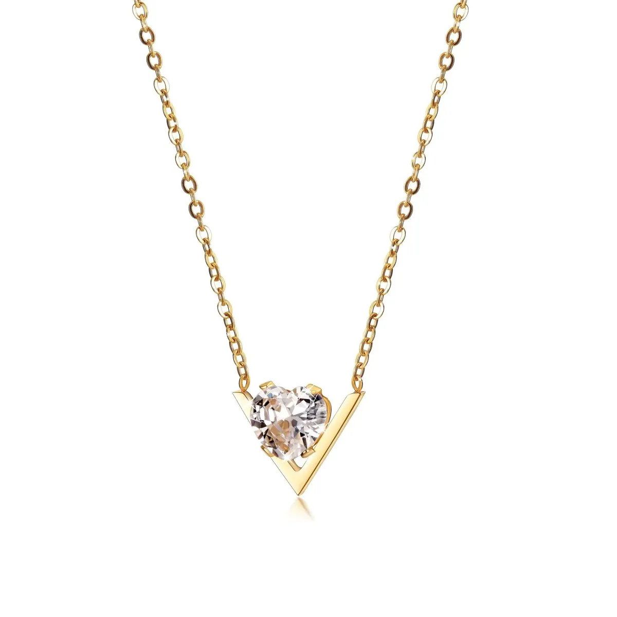 Dazzling CZ V-Shape Pendant Necklace Set