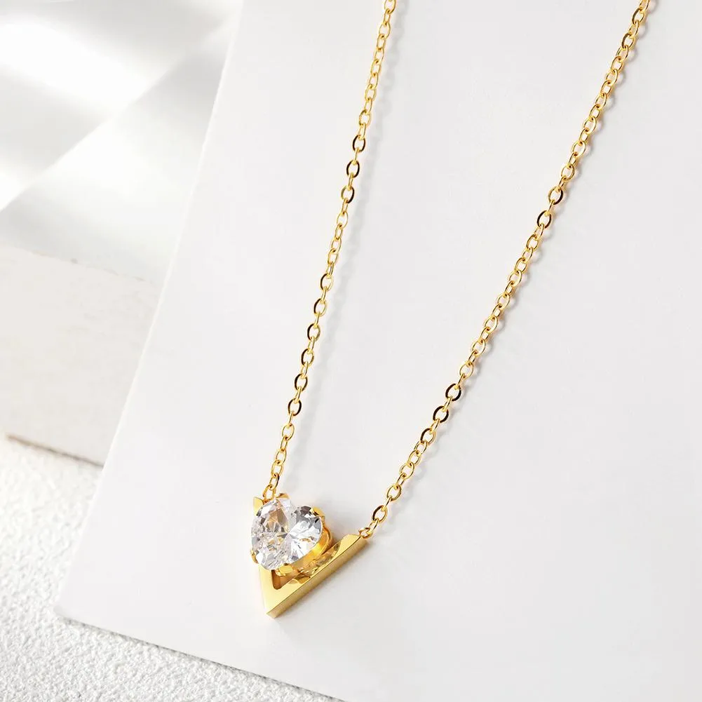 Dazzling CZ V-Shape Pendant Necklace Set