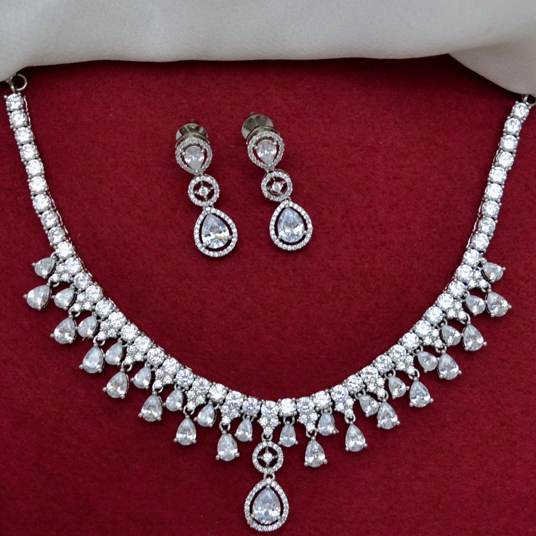 Designer Semi-Precious American Diamond Necklace with Earrings (D982)
