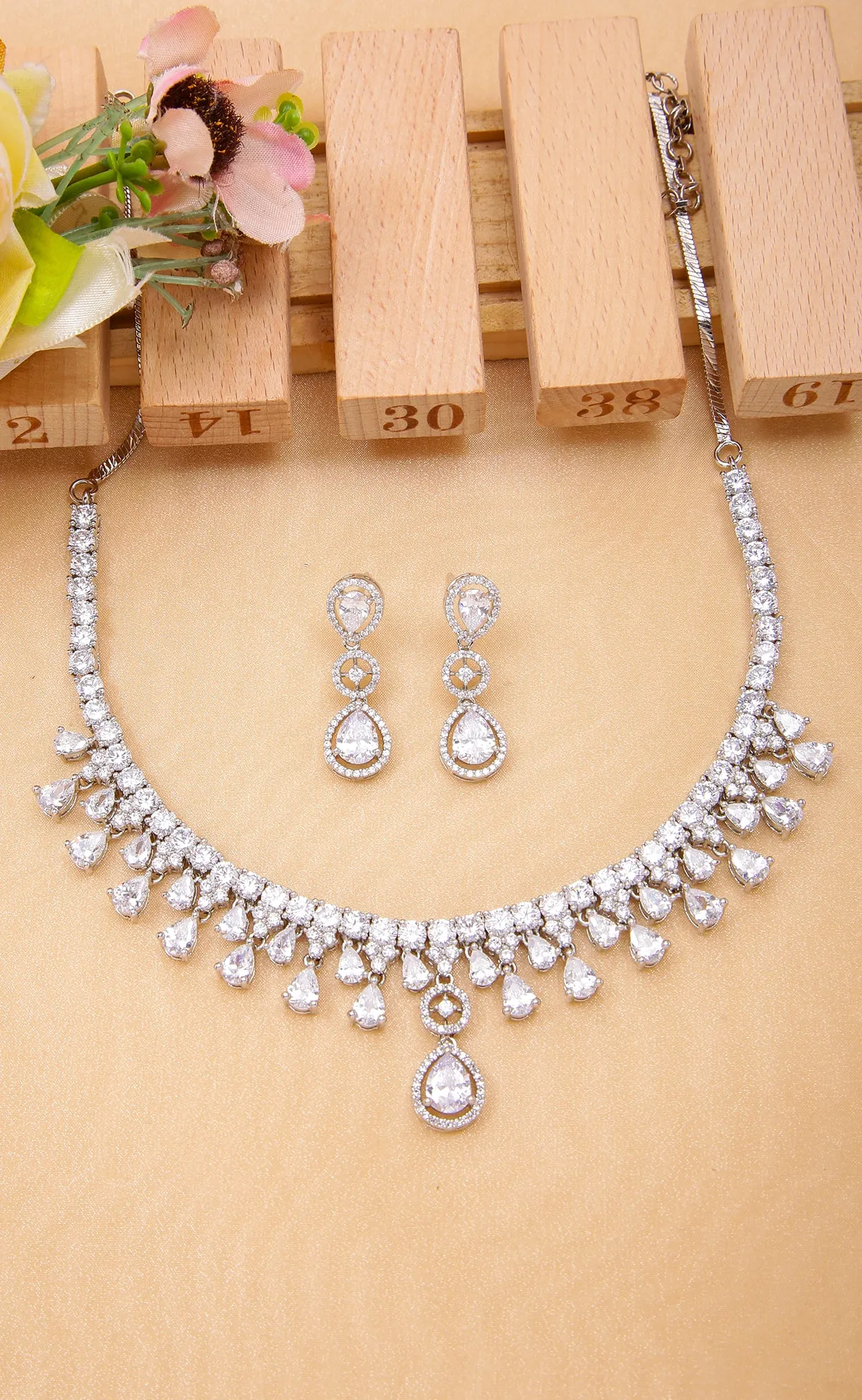 Designer Semi-Precious American Diamond Necklace with Earrings (D982)