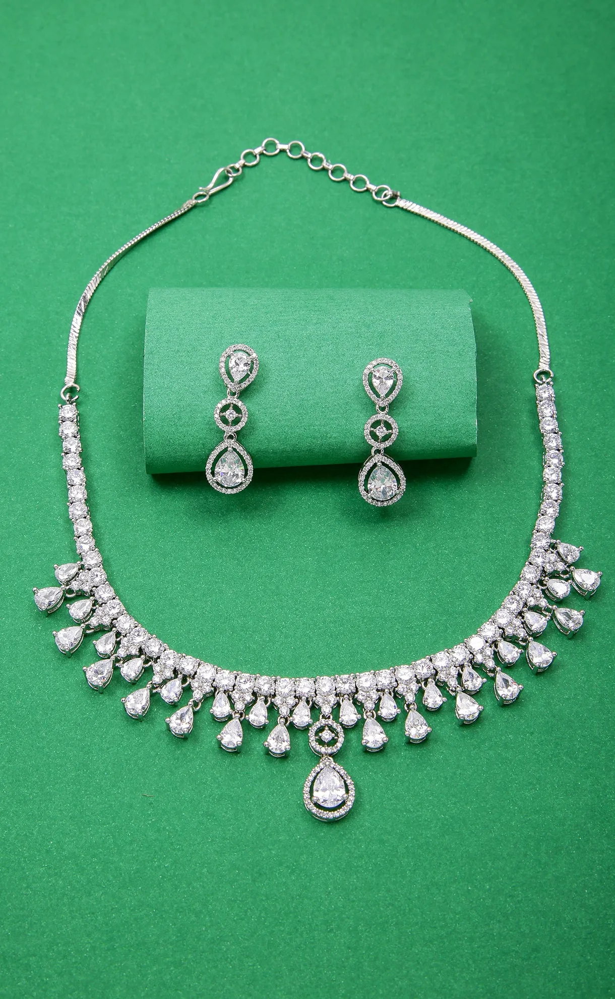 Designer Semi-Precious American Diamond Necklace with Earrings (D982)