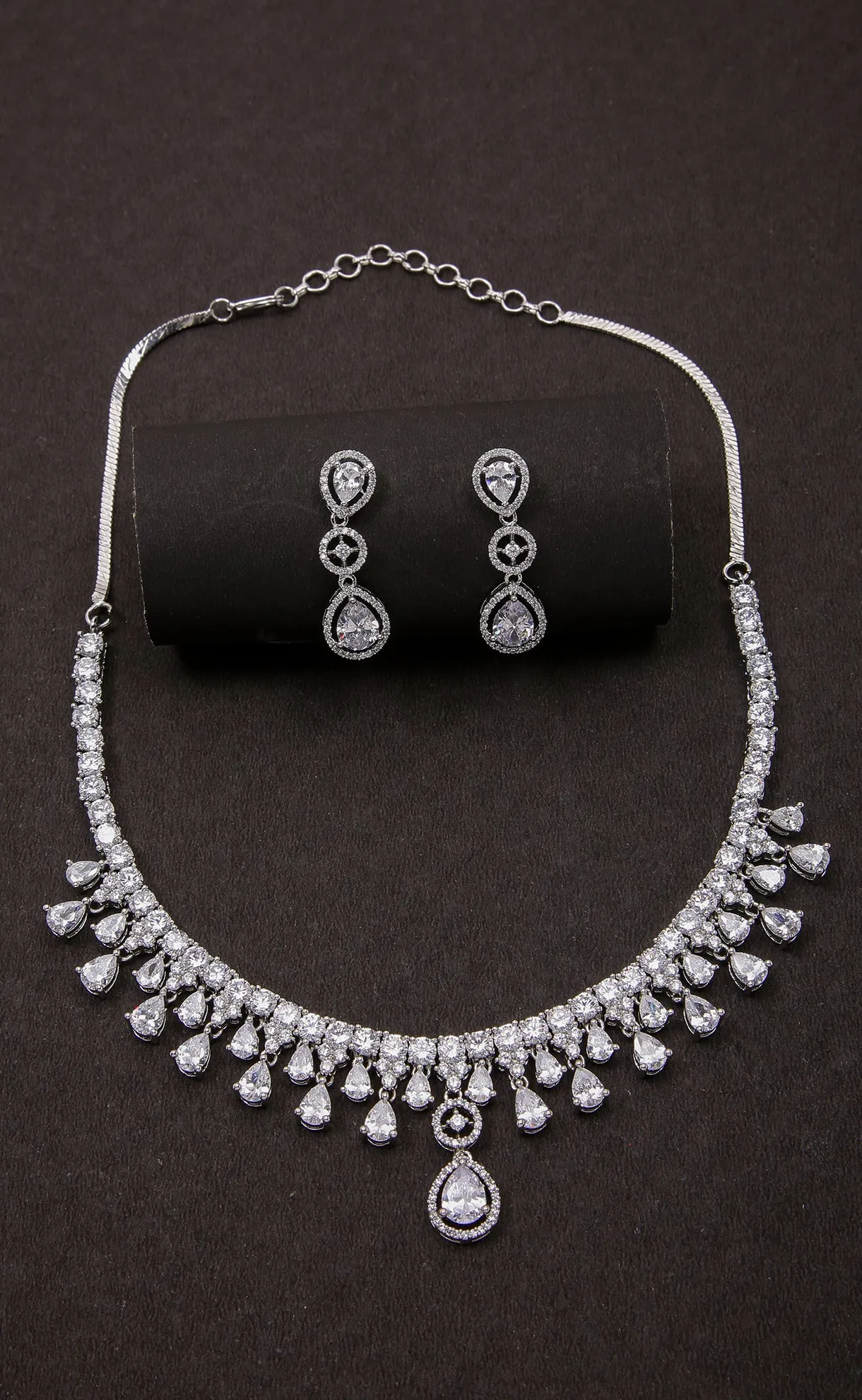 Designer Semi-Precious American Diamond Necklace with Earrings (D982)