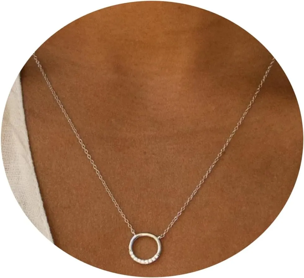 Diamond Necklaces for Women,14k Gold Plated Dainty Minimal Emerald Diamond Bezel Necklace for Women Trendy Flower Petal Necklace Jewelry Gifts for Women