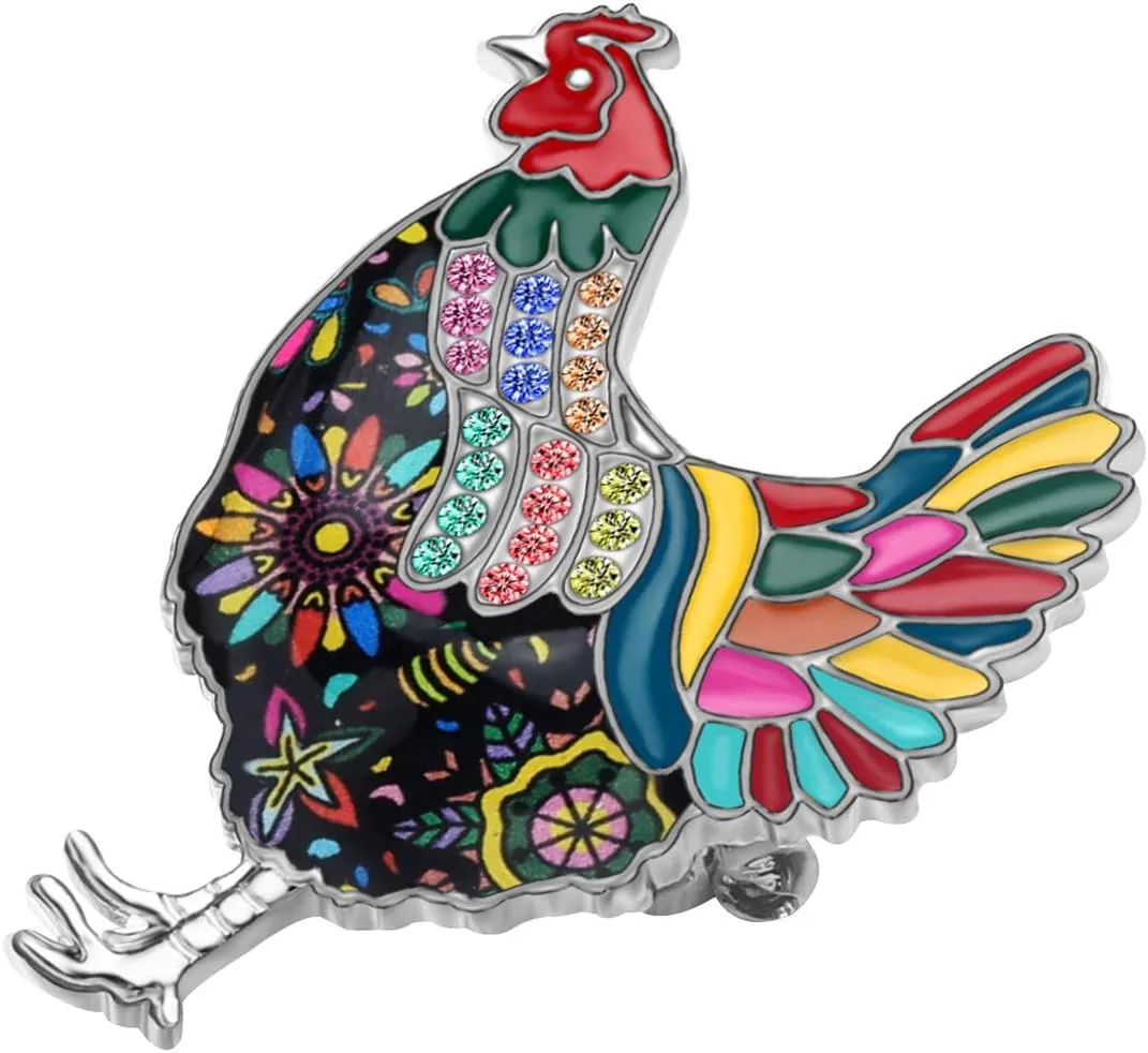 DUOWEI Enamel Chicken Brooches Animals Lapel Pin Clothes Scarf Jewelry Gift for Women Girls