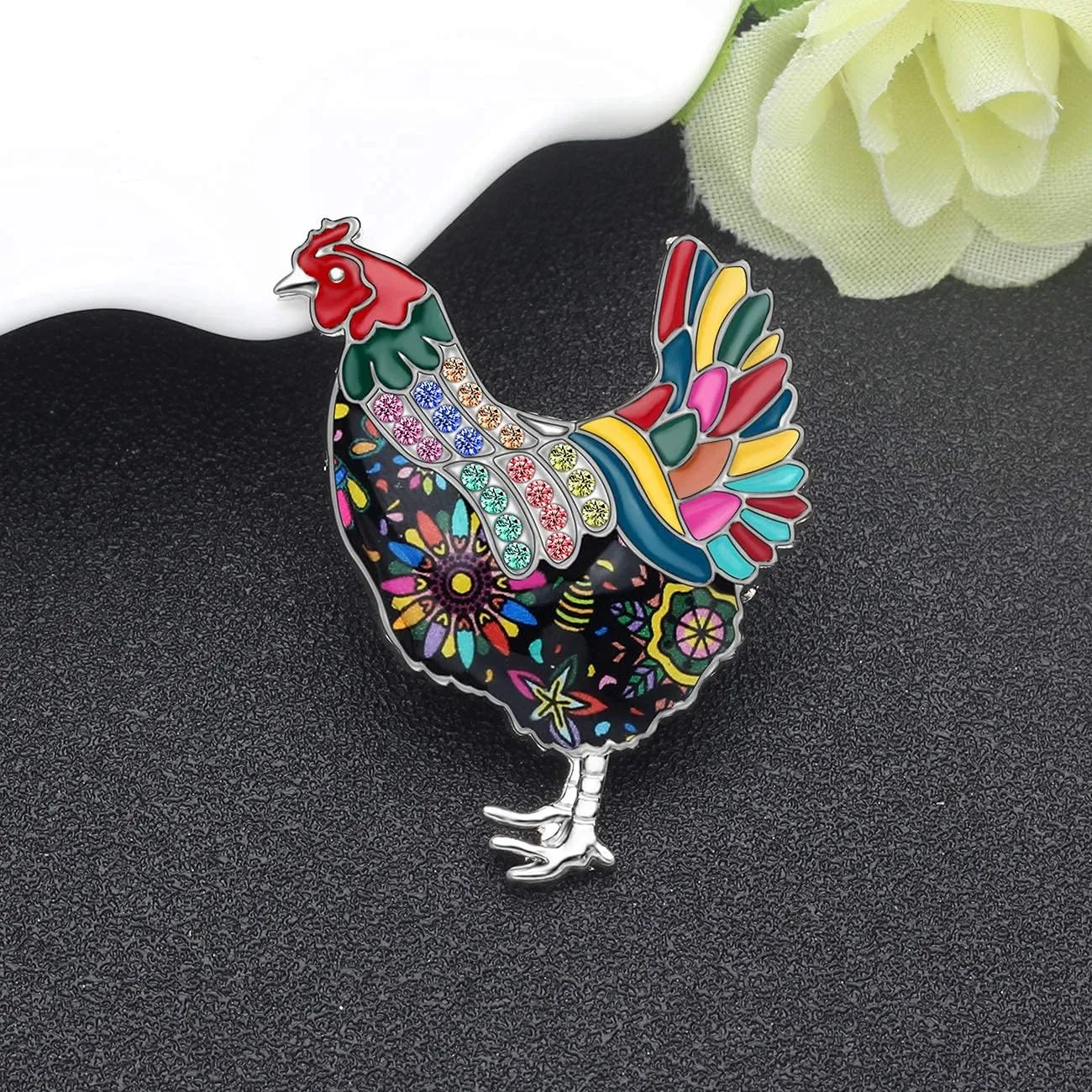DUOWEI Enamel Chicken Brooches Animals Lapel Pin Clothes Scarf Jewelry Gift for Women Girls