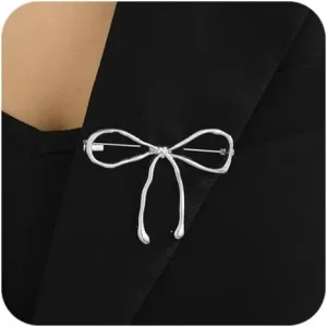 Gold Bow Brooch for Women Elegant Silver Bow Tie Brooch Beautiful Lapel Pins Bag Pins Clothing Hat Dress Suit Shirt Pins Accessories
