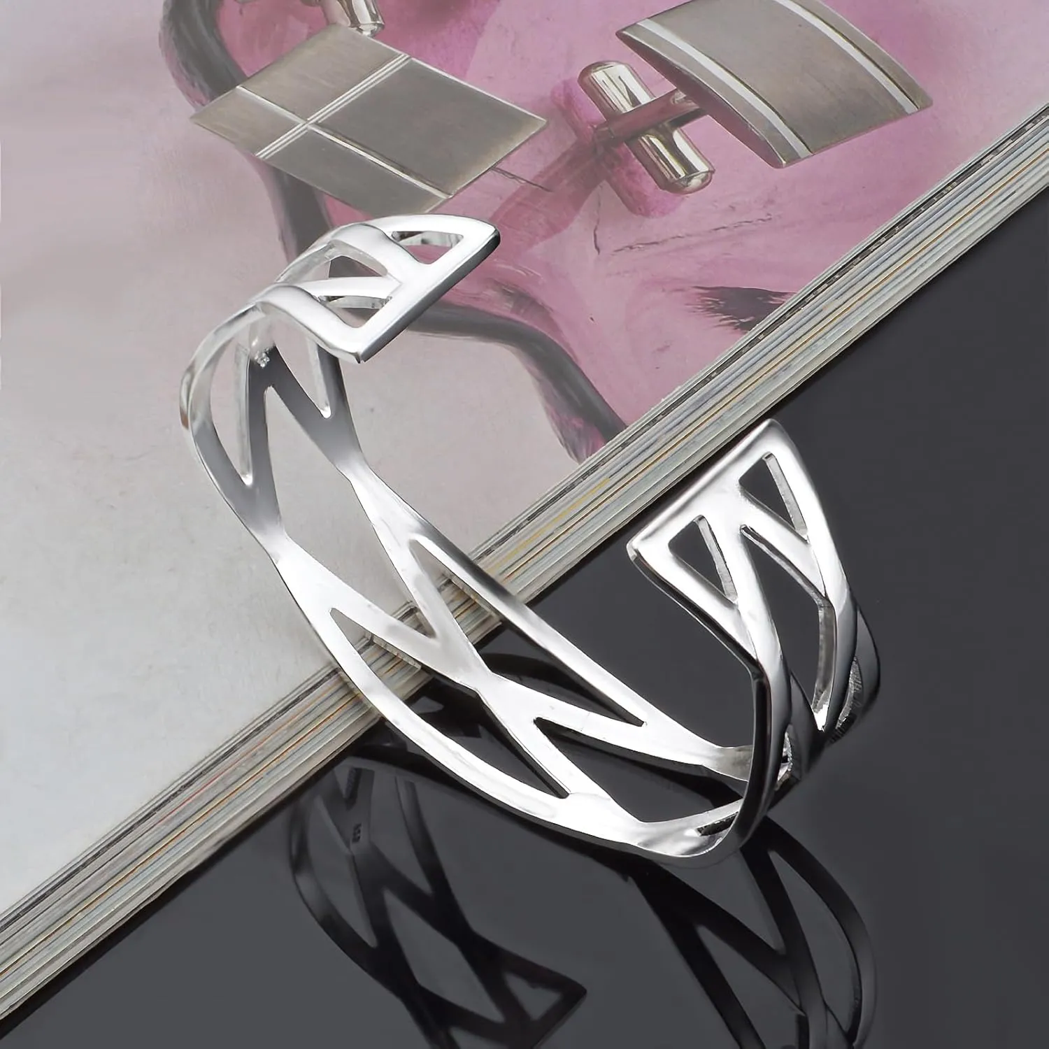 Gold Cuff Bracelets Adjustable Open Engraved Bangle Bracelets Stainless Steel Jewelry Birthday Halloween Christmas Gifts for Women Men