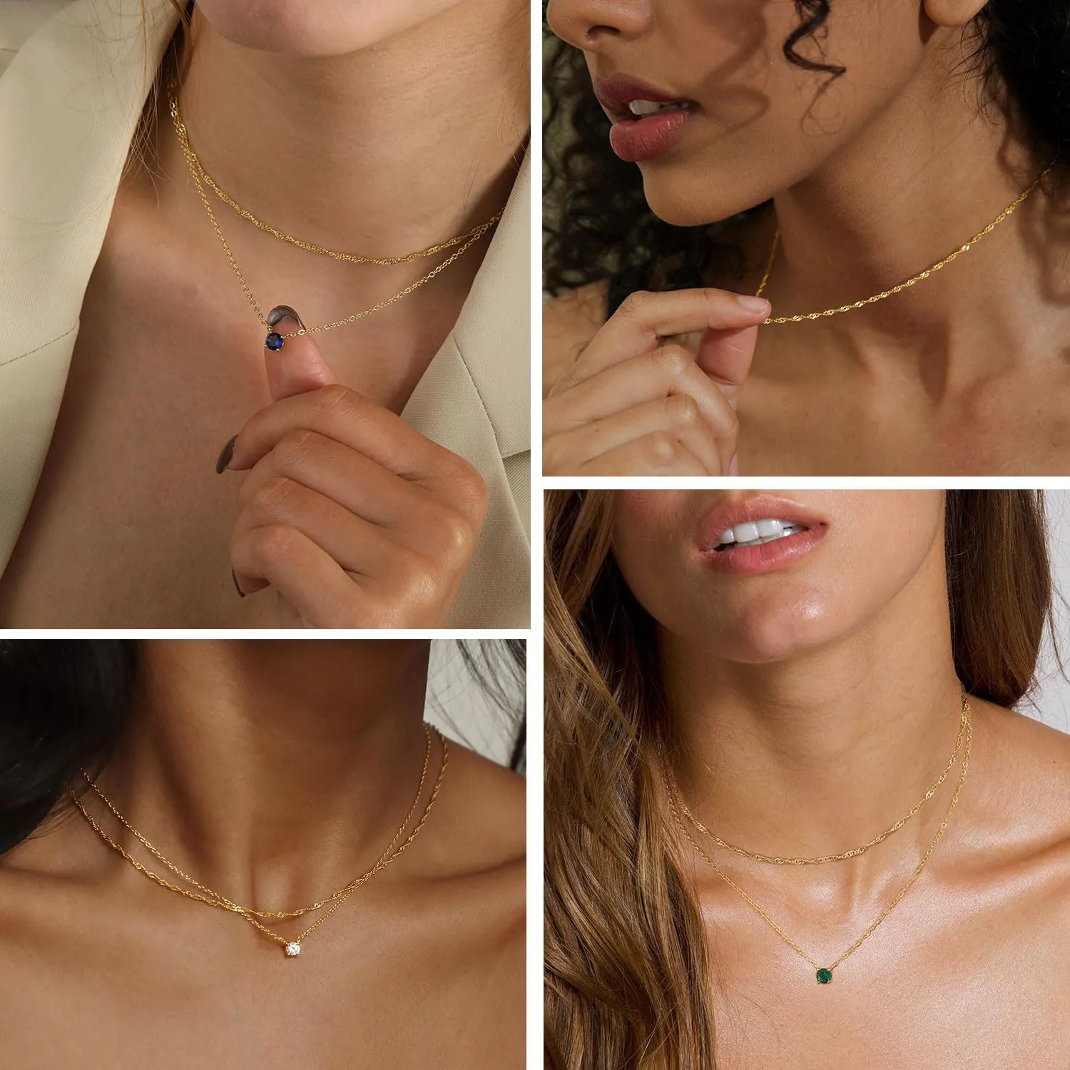 Gold Necklace for Women 18K Gold Plated Emerld Birthstone Necklaces for Women Dainty Diamond Necklace Blue Green Cubic Zirconia Pendant Necklaces Birthday Gifts for Womens Jewelry