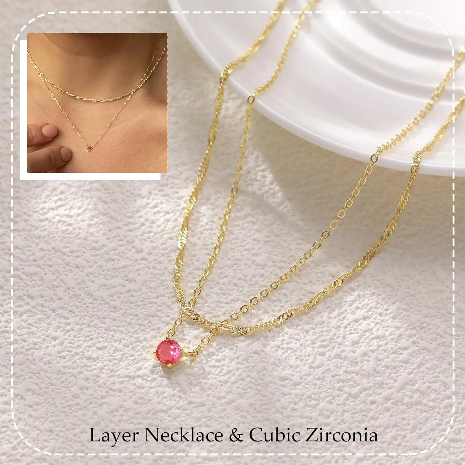 Gold Necklace for Women 18K Gold Plated Emerld Birthstone Necklaces for Women Dainty Diamond Necklace Blue Green Cubic Zirconia Pendant Necklaces Birthday Gifts for Womens Jewelry