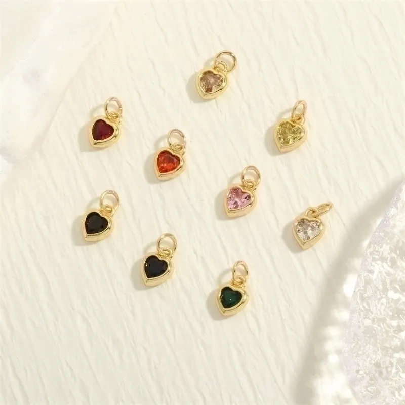 Inlaid Color Zircon Love Heart-shaped Necklace Bracelet Pendant Diy Decorative Pendant Handmade Materials Semi-finished Products Wholesale