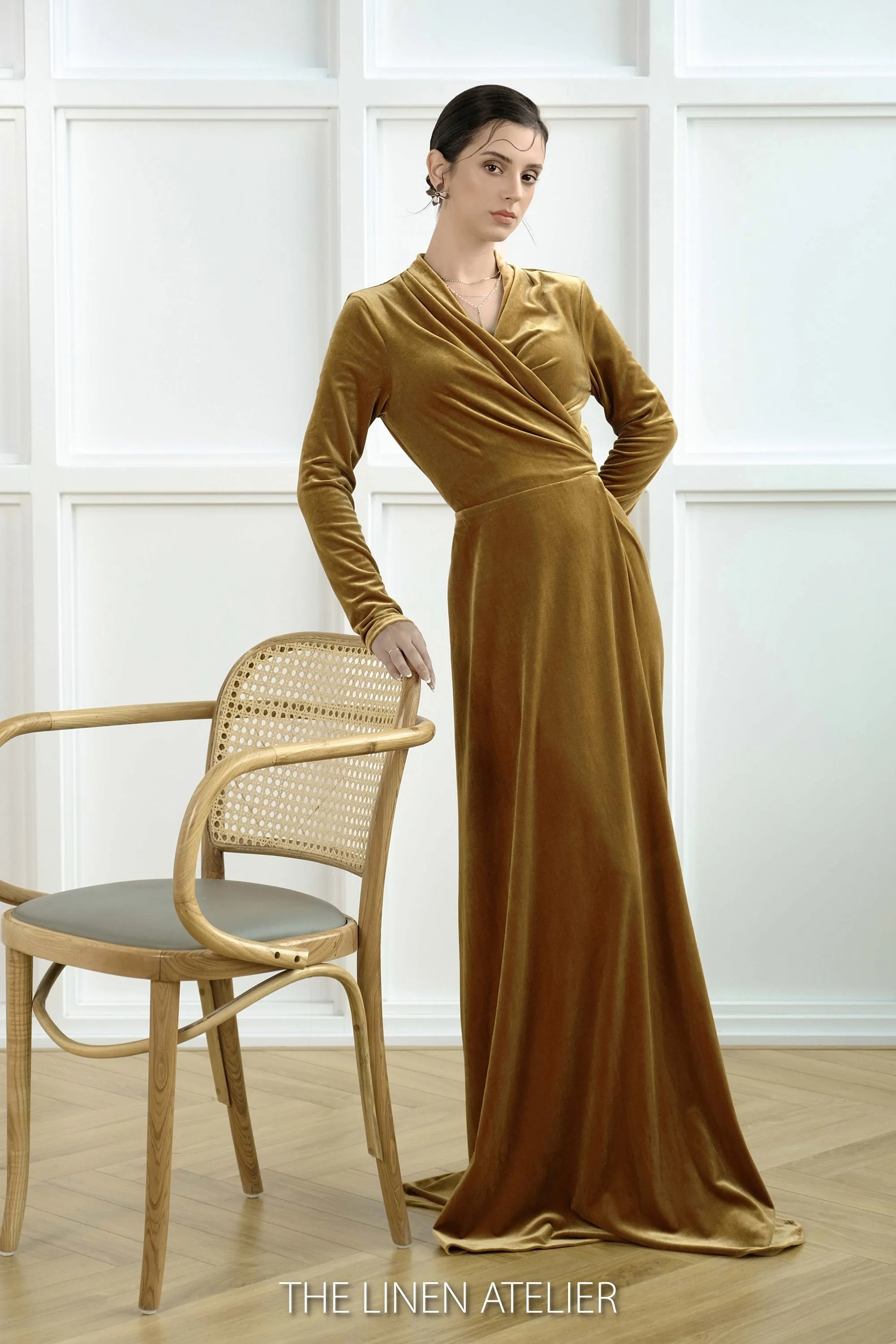 JACQUELINE Long Sleeve Velvet Gown