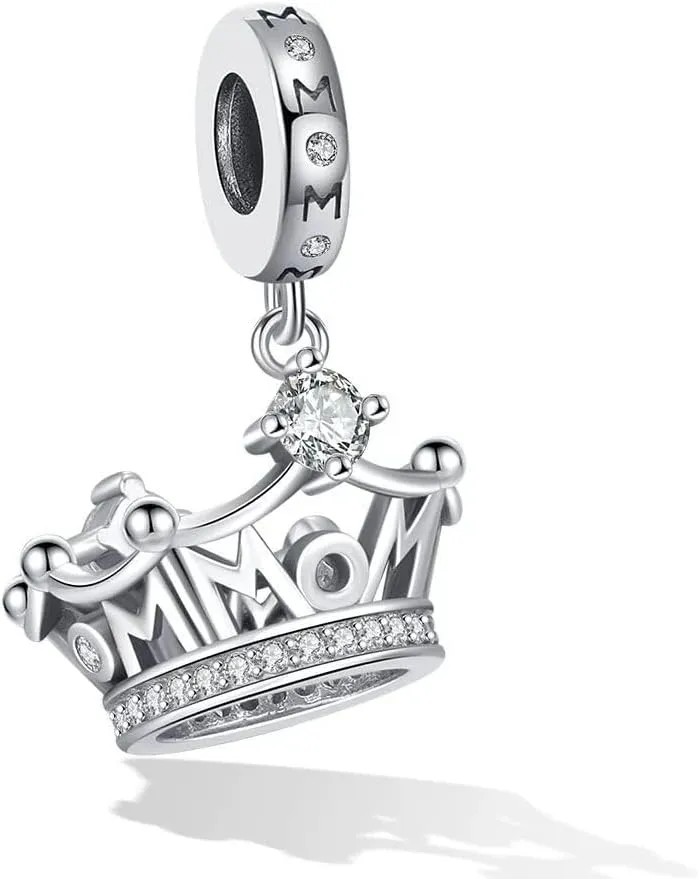KEQ Mother's Day Gifts 925 Silver Mother Charm for Bracelets Mom Lotus Heart Charm for Necklace Mom Pendant Bead Charm for Mom New Mum Grandma Women Wife