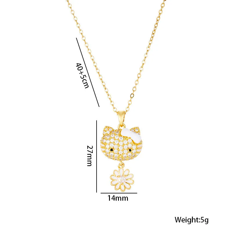 Moderate Luxury Cat Geometric Stainless Steel Diamond Inlay Necklaces