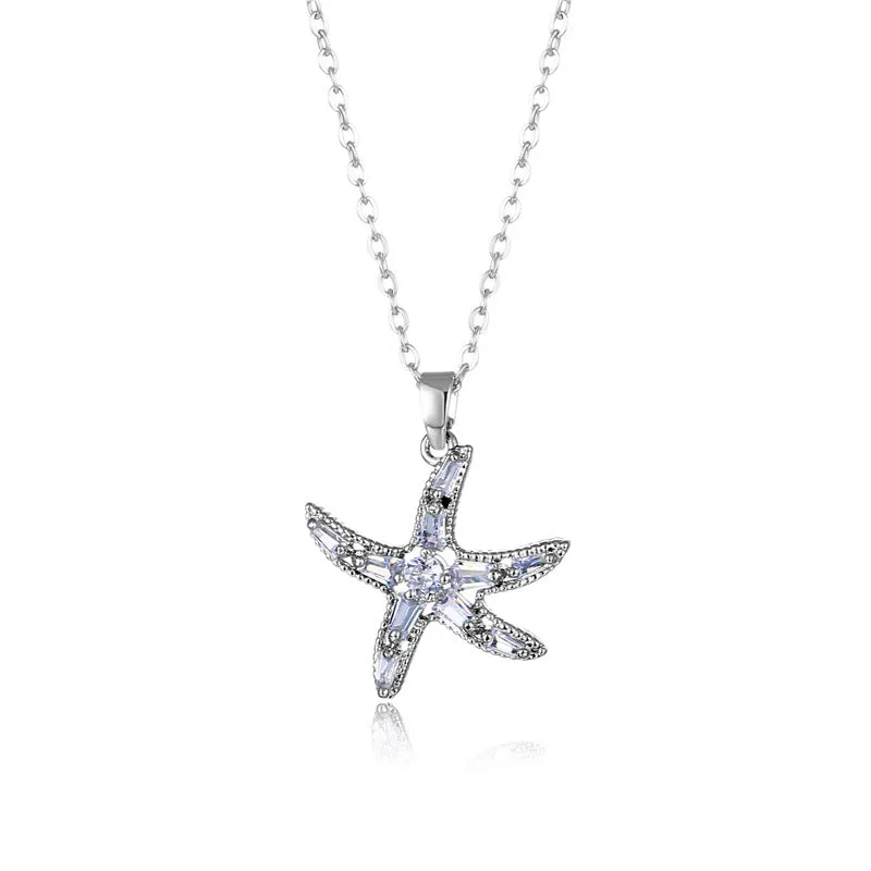 Moderate Luxury Star Geometric Titanium Steel Diamond Inlay Necklaces