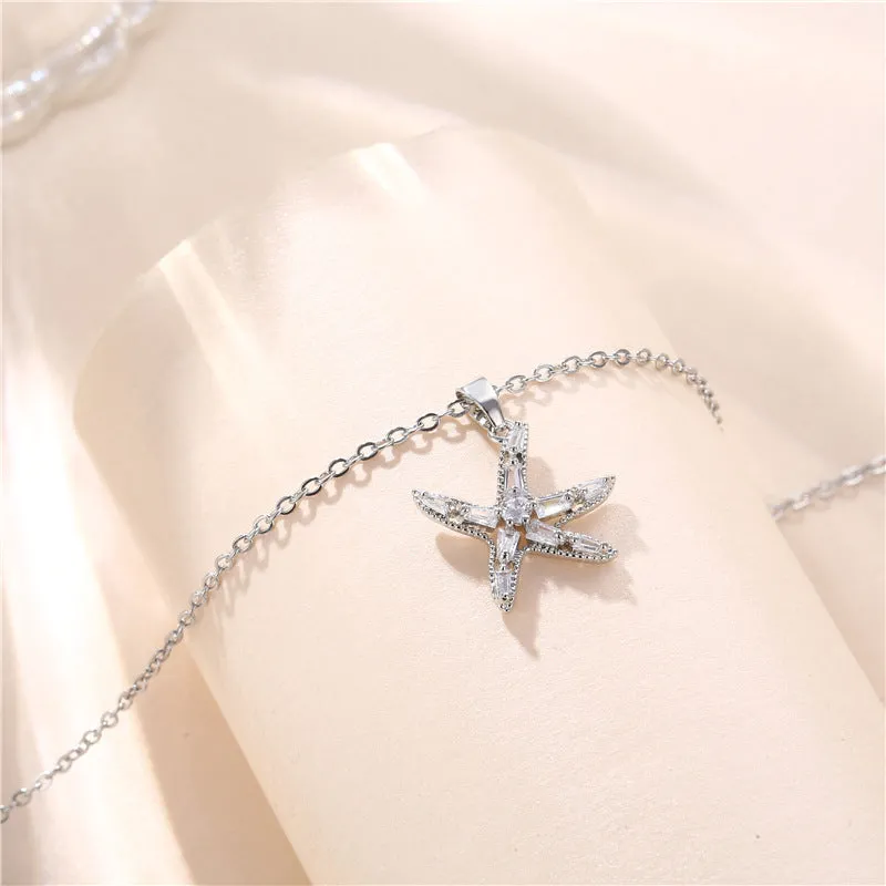 Moderate Luxury Star Geometric Titanium Steel Diamond Inlay Necklaces