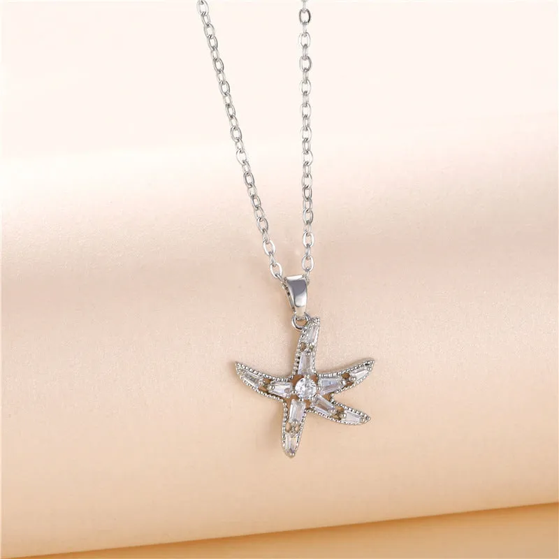 Moderate Luxury Star Geometric Titanium Steel Diamond Inlay Necklaces