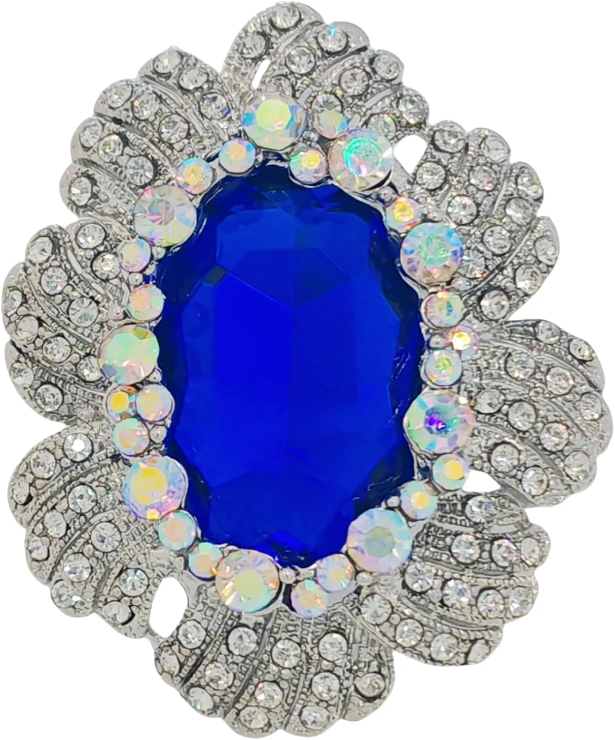 Romantic Stunning Iridescent Crystal Surrounded Oval Shaped Hot Pink Stone Brooches Pins Costume Jewelry