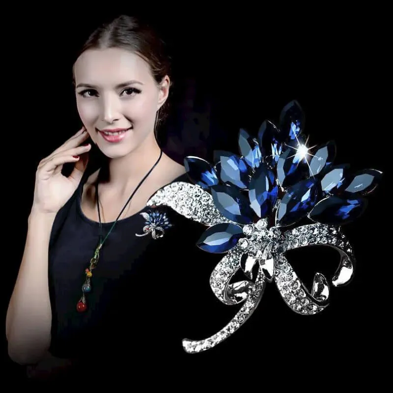 Sapphire Flower Brooch with Simulated Gemstones