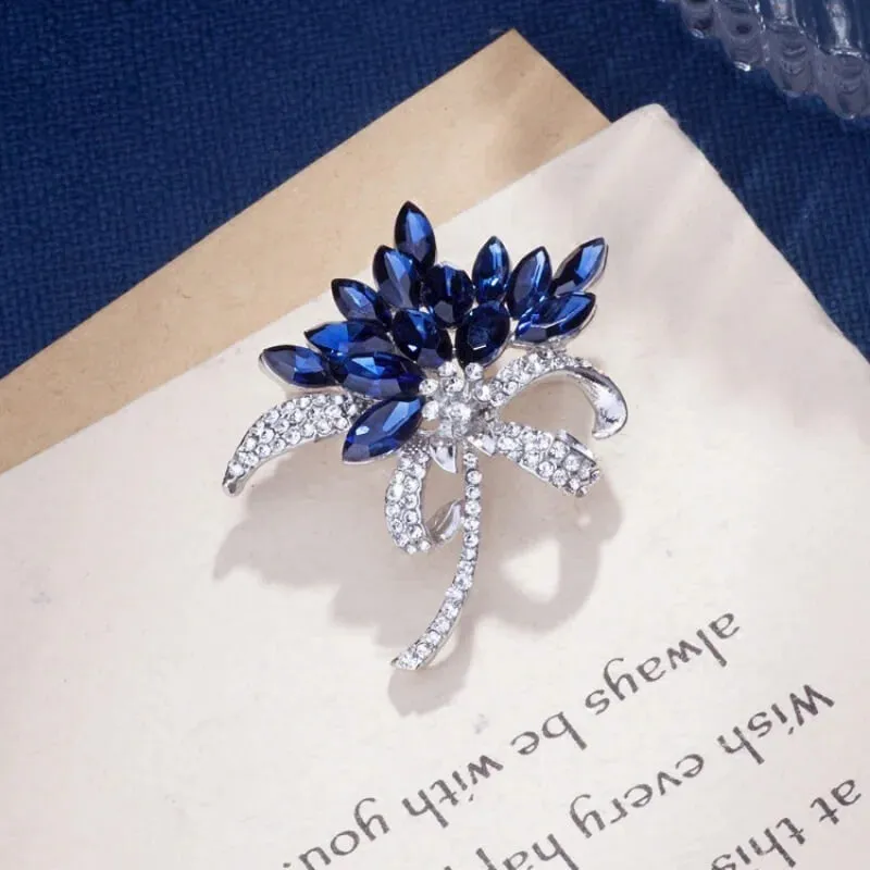 Sapphire Flower Brooch with Simulated Gemstones