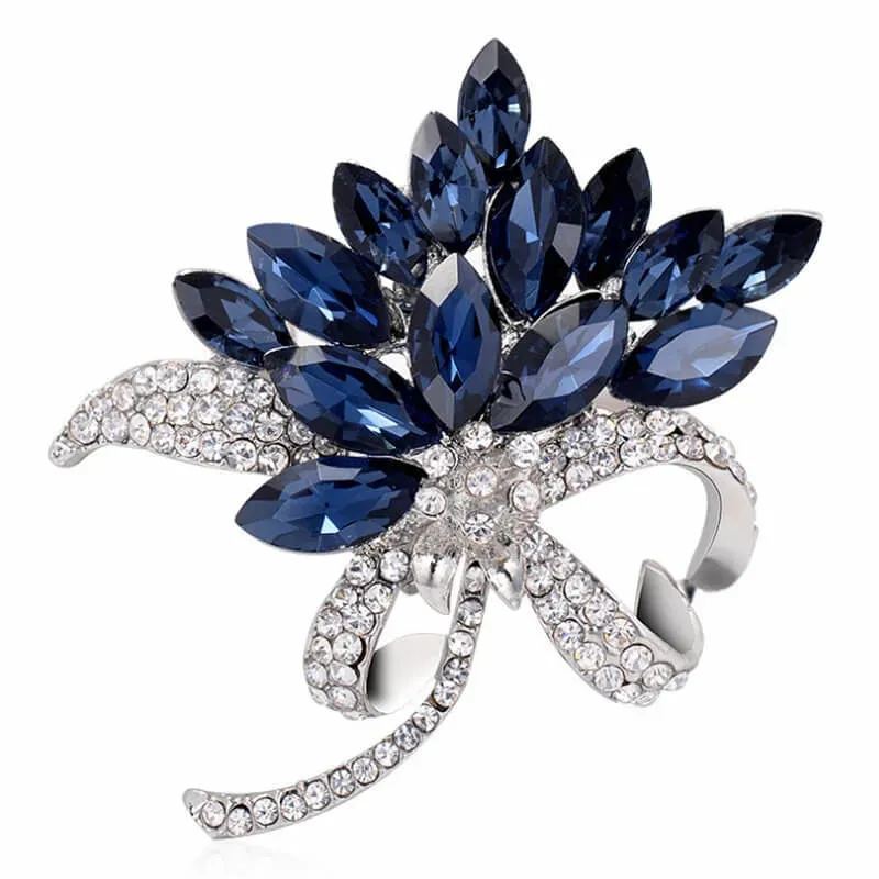 Sapphire Flower Brooch with Simulated Gemstones