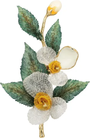 SHE'S FREE STYLE JUST FOR YOU [Van Gogh] Original Handmade Rose Brooches for Women, Layered Flower Brooch Pin with Embroidery Leaves, 14K Gold-Plated Details Elegant Floral Brooches and Pins