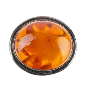 Sterling Large Oval Cabochon Amber Brooch
