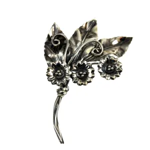 Sterling Silver Floral Brooch Vintage