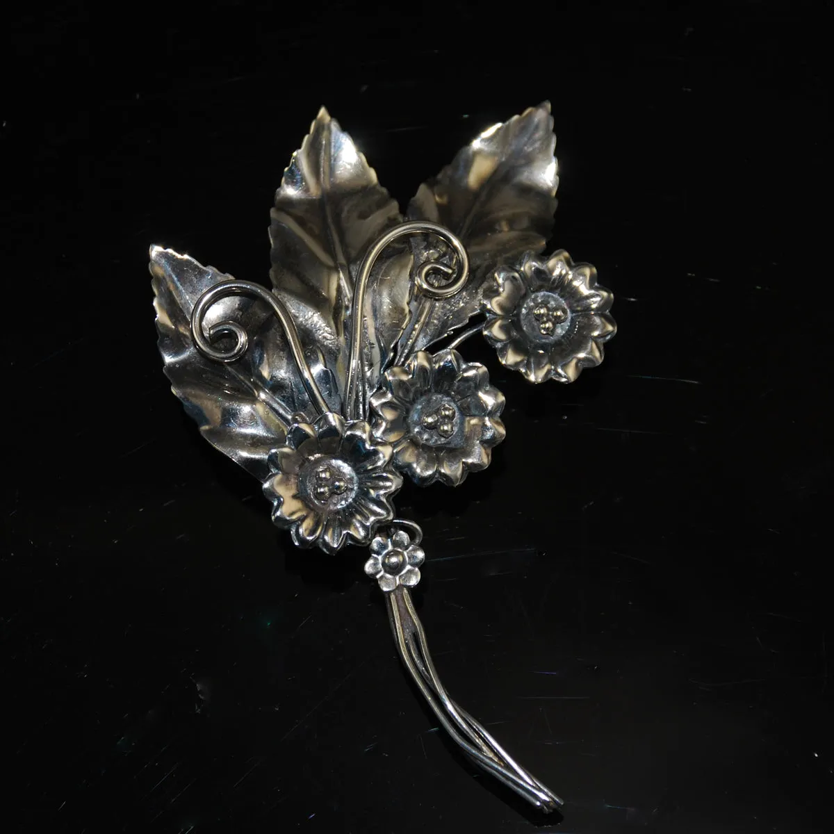 Sterling Silver Floral Brooch Vintage