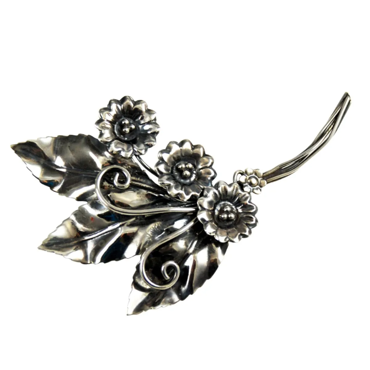 Sterling Silver Floral Brooch Vintage